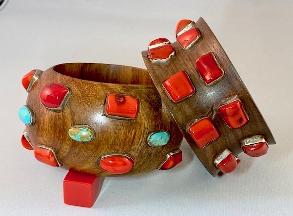 LG250 wood bangles with coral & turquoise